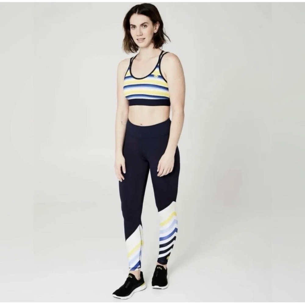 Tory Burch Sport x SoulCycle Limited Edition Navy Stripe Leggings sz Medium NWT